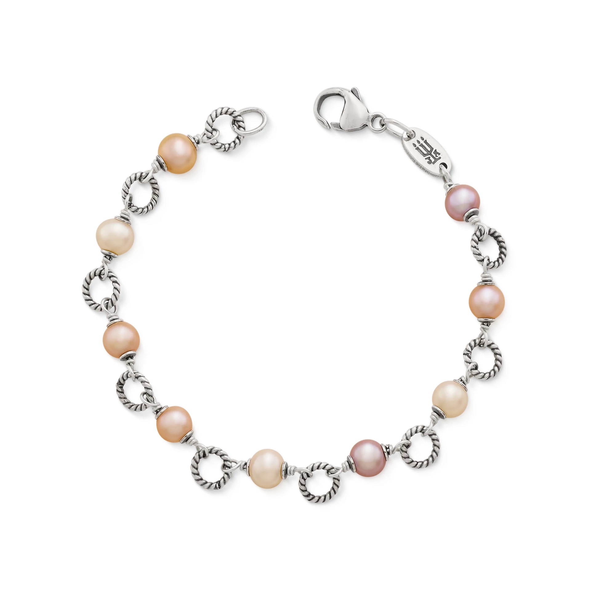 Twisted Wire Link Bracelet with Multi-Colored Cultured Pearls