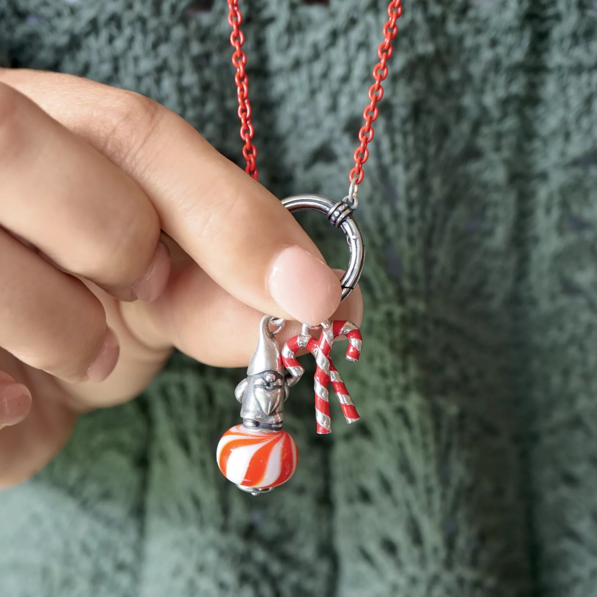 Enamel Christmas Gnome Art Glass Charm - Image 4