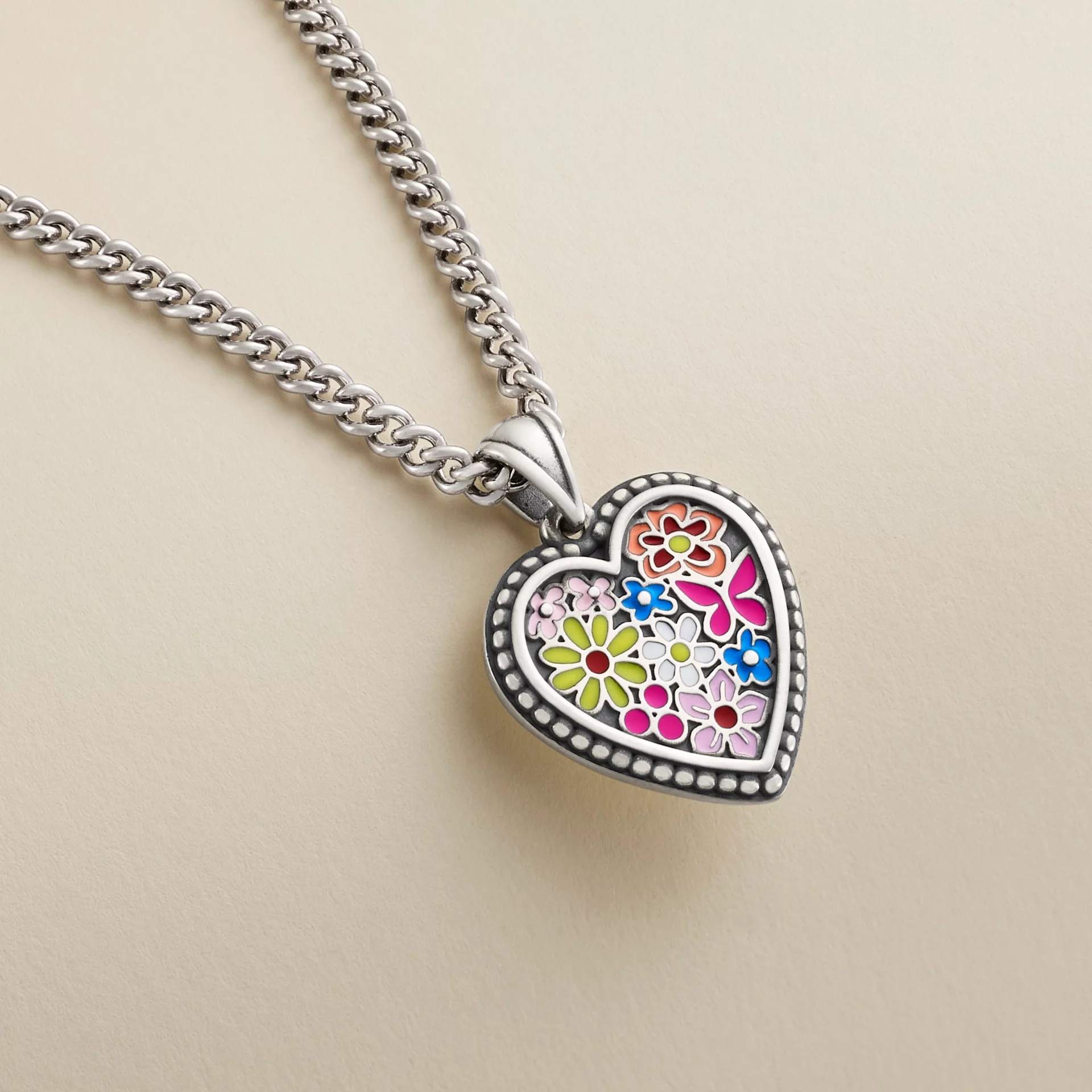 Enamel Floral Heart Pendant - Image 2