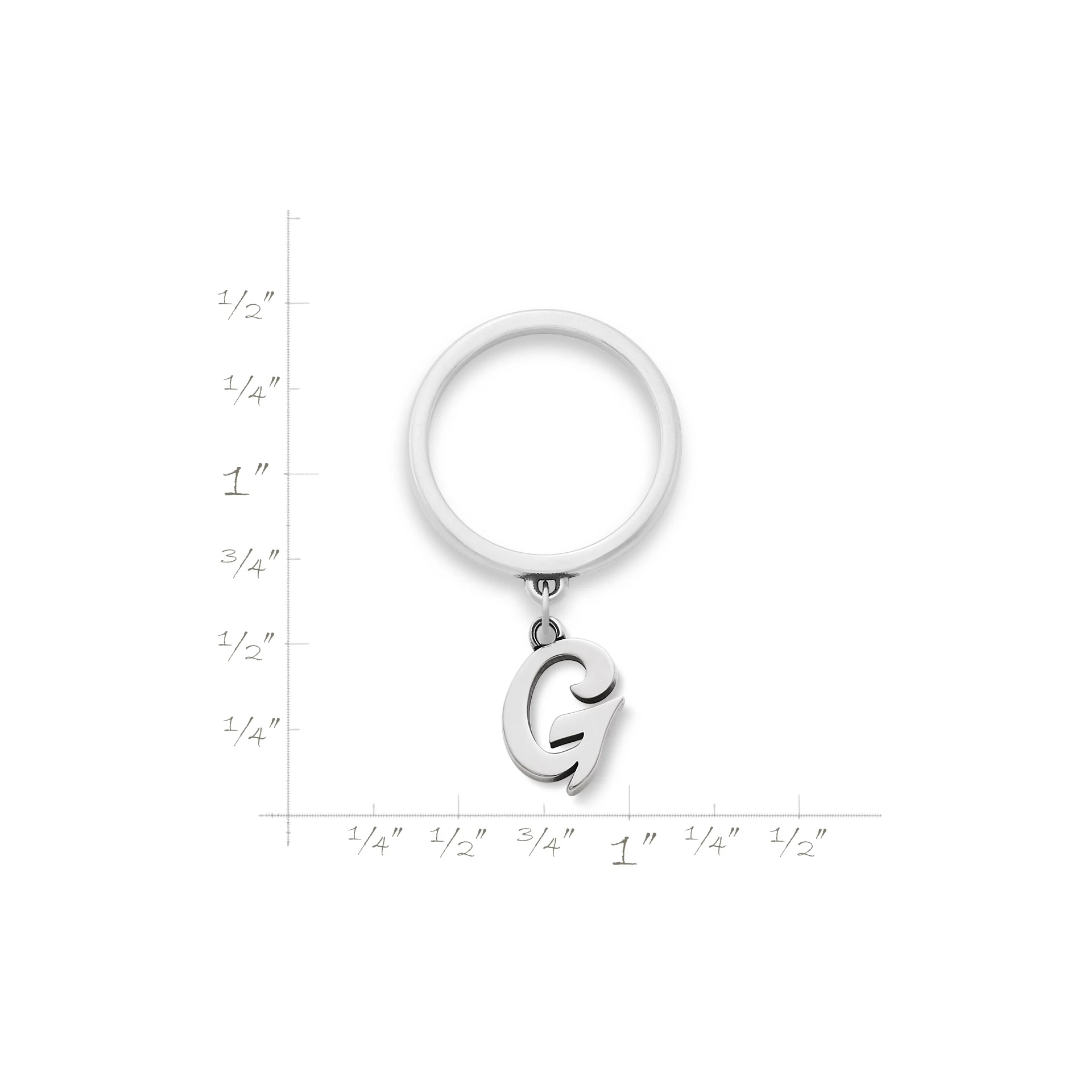 Small Script Initial Charm Dangle Ring - Image 2