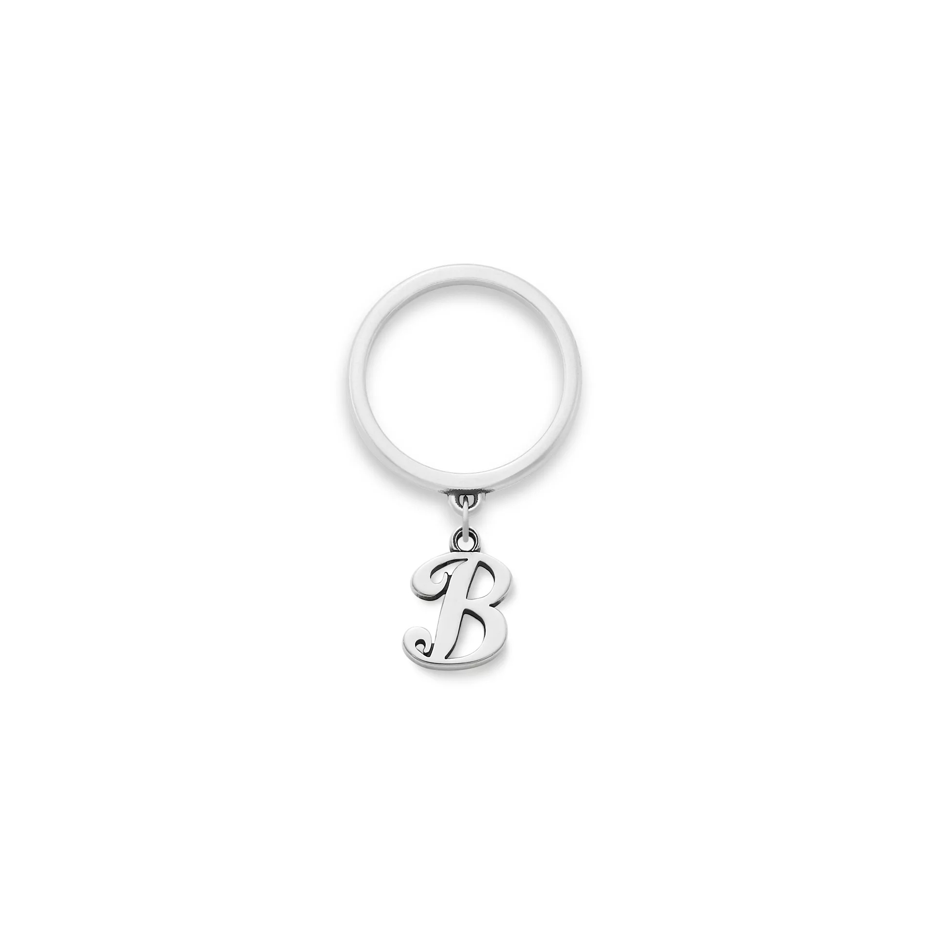 Small Script Initial Charm Dangle Ring