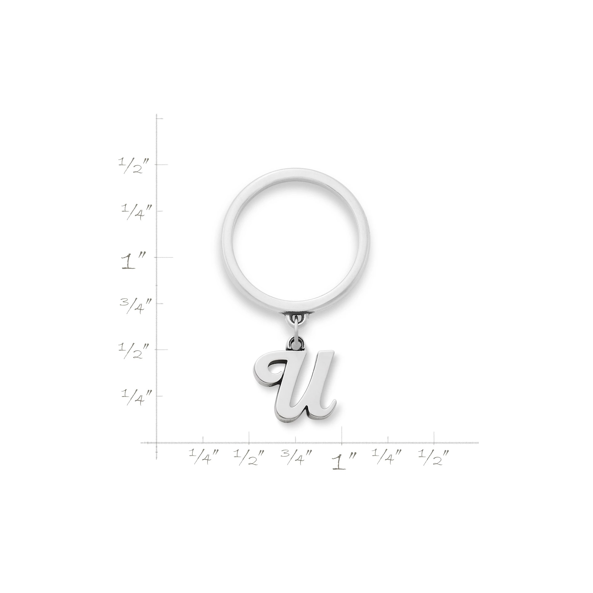 Small Script Initial Charm Dangle Ring - Image 2
