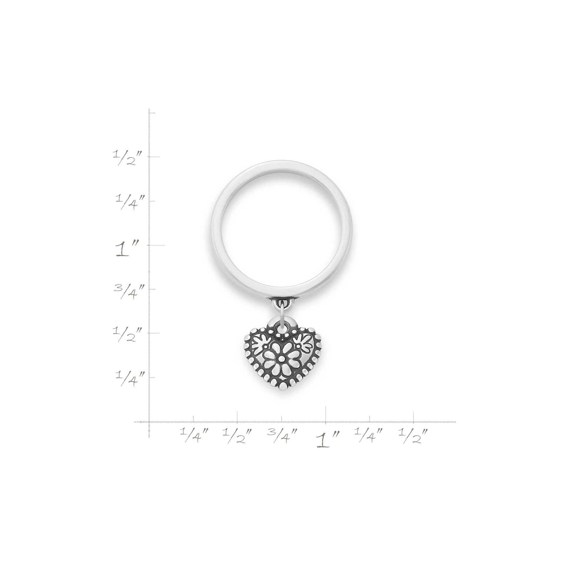 Petite Floral Heart Charm Dangle Ring - Image 2