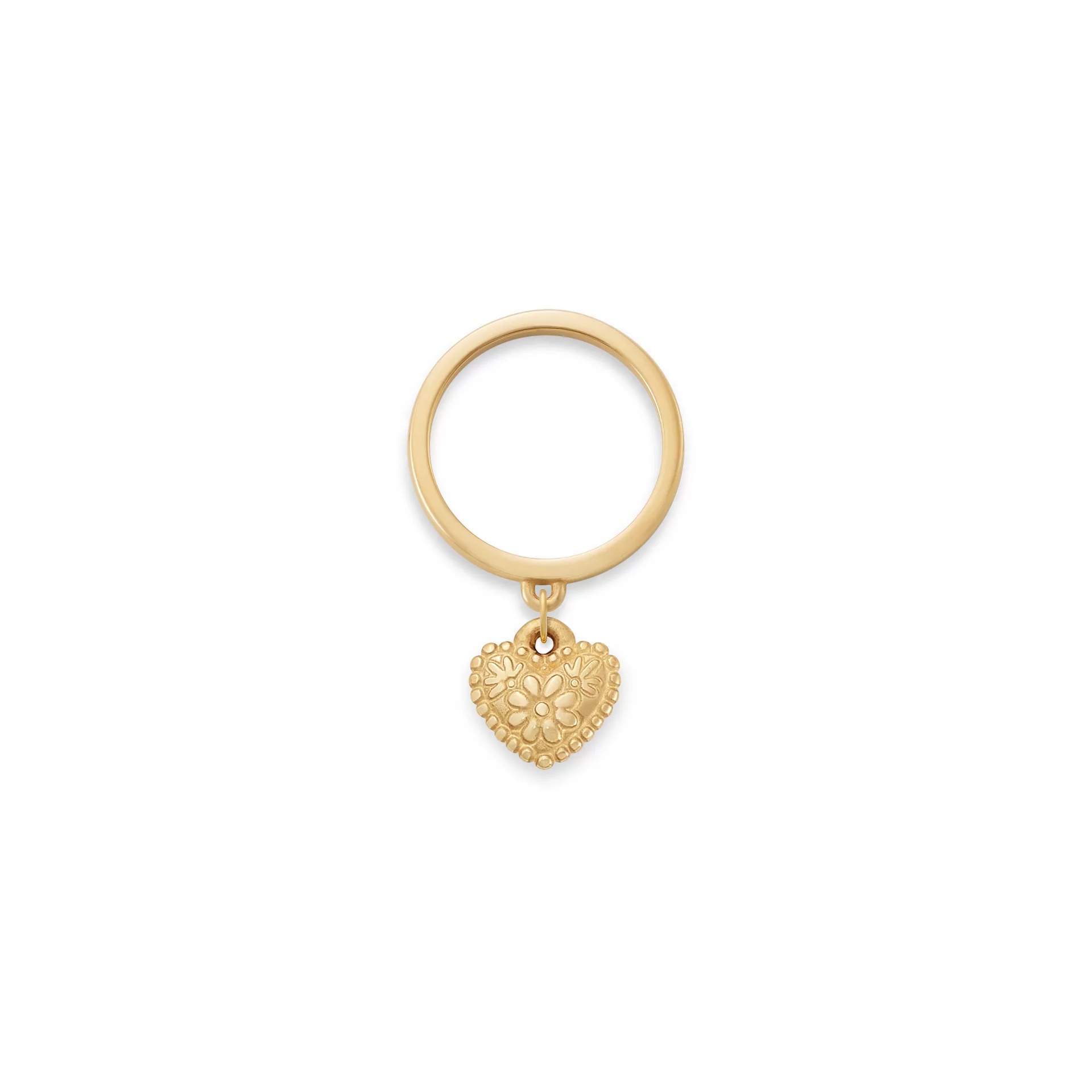 Petite Floral Heart Charm Dangle Ring