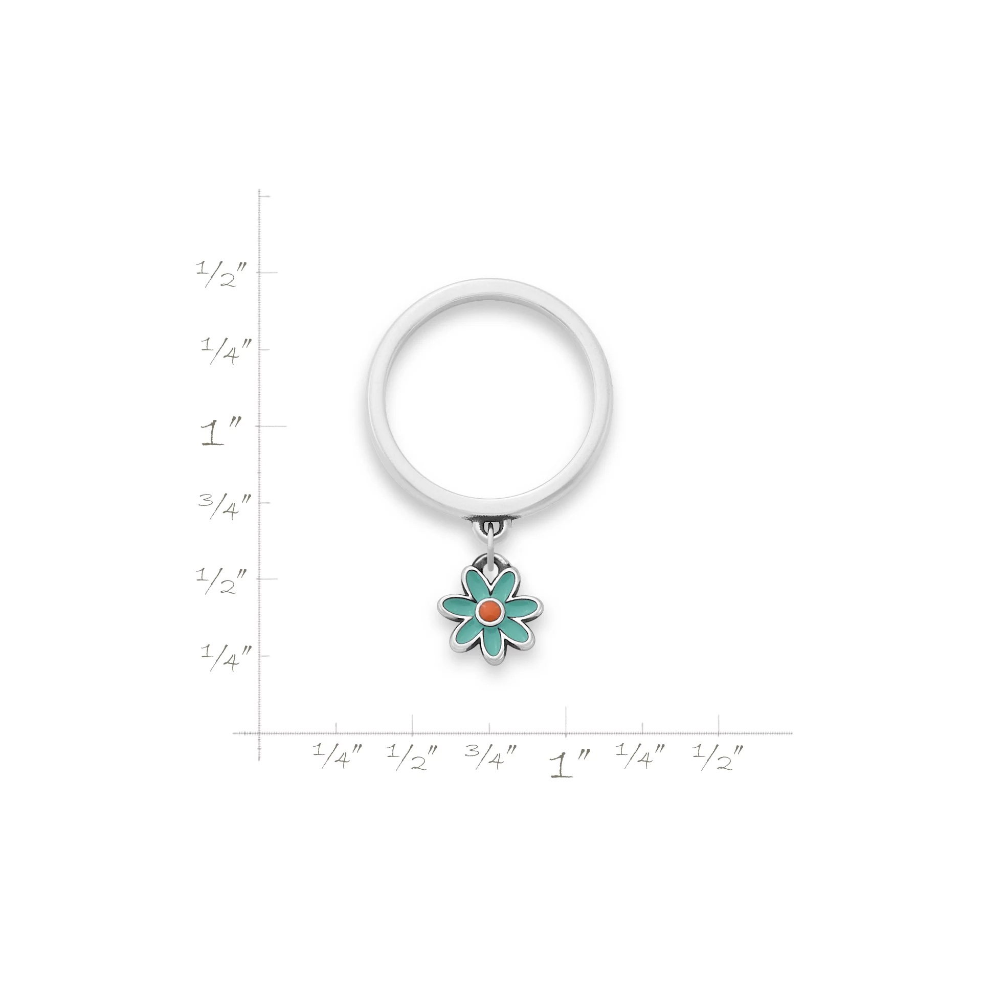 Enamel Mini Flower Charm Dangle Ring - Image 2